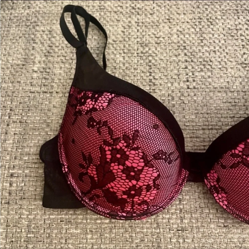 Rene Rofe Lace Bra Black Pink Size 36C - Picture 4 of 7